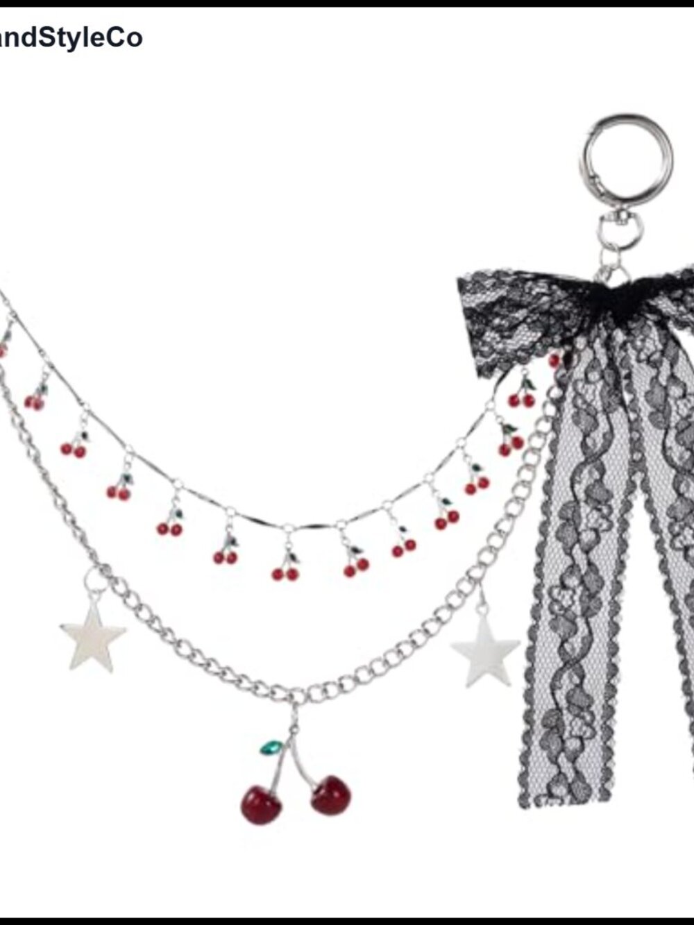 Purse Charm Chain with Black Lace & Cherry Pendant